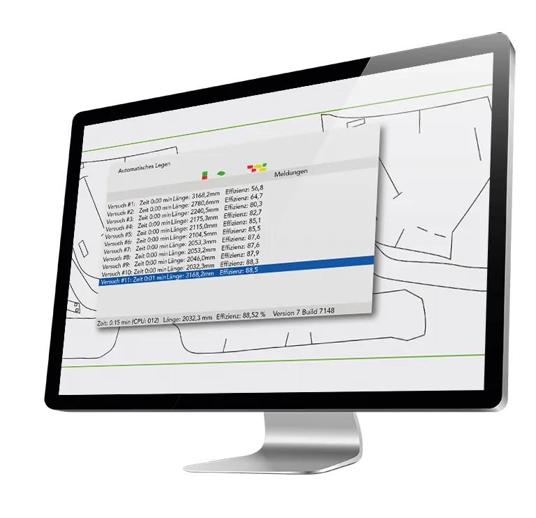 Computerbildschirm mit Zuschnittsoftware.